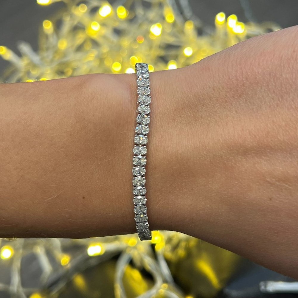 8.65Cttw Prong Set Oval Cut Diamond Tennis Bracelet 18K White Gold 7 Inches